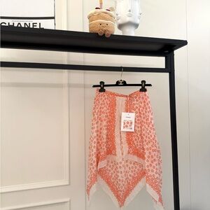 Authentic CHANEL Vibrant Orange and White Patterned Scarf